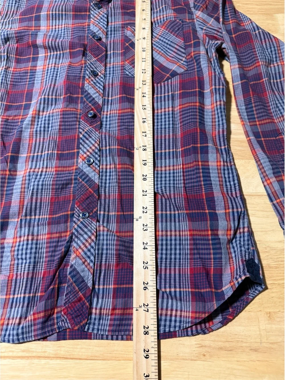 Banana Republic Men’s Small Plaid Button Down Shirt Red Blue Orange Long Sleeve